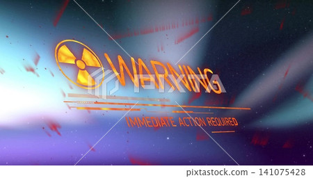 Displaying warning HUD on nebula, showing yellow trefoil, orange WARNING, IMMEDIATE ACTION REQUIRED 141075428
