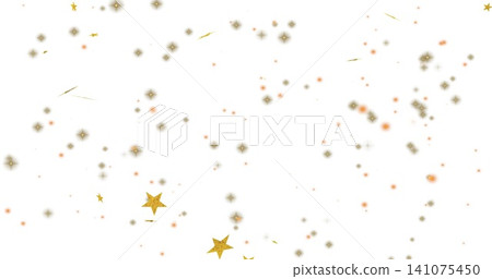 Shimmering group of three gold glitter stars on white canvas with gray bursts and red dots Shimmering group of three gold glitter stars on white canvas with gray bursts and red dots 141075450
