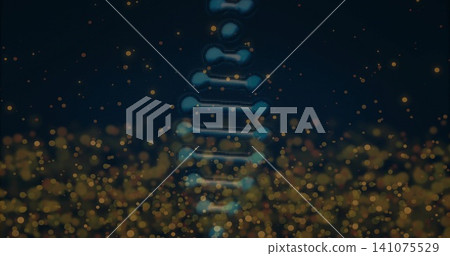 Glowing vertical capsule helix pulsing in digital studio, with pixel texture and golden bokeh Glowing vertical capsule helix pulsing in digital studio, with pixel texture and golden bokeh 141075529