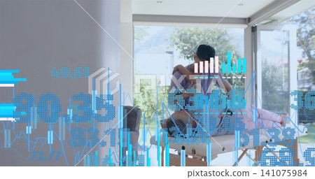 Hugging senior embracing man sitting on padded table near sliding doors, data overlays, copy space Hugging senior embracing man sitting on padded table near sliding doors, data overlays, copy space 141075984
