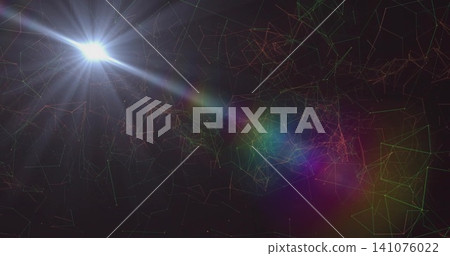 Emitting bright white starburst light at left of cosmic scene with diagonal lens flare, copy space Emitting bright white starburst light at left of cosmic scene with diagonal lens flare, copy space 141076022