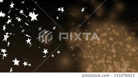Floating cluster of star cutouts streaked with motion drifting in studio, golden bokeh, copy space Floating cluster of star cutouts streaked with motion drifting in studio, golden bokeh, copy space 141076023
