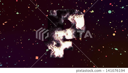Displaying uppercase P glowing with smoky ember texture on poster, surrounded by colorful confetti Displaying uppercase P glowing with smoky ember texture on poster, surrounded by colorful confetti 141076194