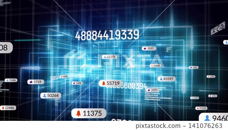 Displaying glowing cyan wireframe tunnel with large numeric 48884419339 in cyberspace, with badges Displaying glowing cyan wireframe tunnel with large numeric 48884419339 in cyberspace, with badges 141076263