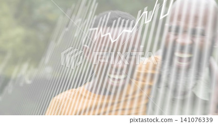 Posing dad son smiling in yard wearing orange-striped pale tops with white bars and zigzag overlay Posing dad son smiling in yard wearing orange-striped pale tops with white bars and zigzag overlay 141076339