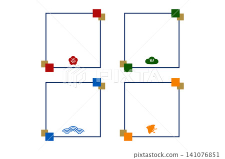 A set of square frames featuring Japanese patterns such as plum blossoms, pine trees, wave patterns, and plovers. A set of square frames featuring Japanese patterns such as plum blossoms, pine trees, wave patterns, and plovers. 141076851