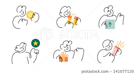 Line art character set featuring diverse people in various reward, recognition and celebration concepts illustration. Line art character set featuring diverse people in various reward, recognition and celebration concepts illustration. 141077120
