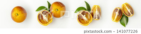 Set or collection of fresh ripe whole, half and sliced bloody orange isolated on white background. Collection Set or collection of fresh ripe whole, half and sliced bloody orange isolated on white background. Collection 141077226