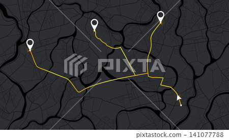 GPS road guide showing active direction between destinations. Vector illustration. GPS road guide showing active direction between destinations. Vector illustration. 141077788