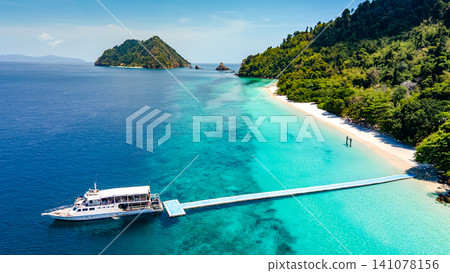Aerial view of tropical landscape over Madam Beach at Nyaung Oo Phee Island in Myanmar Aerial view of tropical landscape over Madam Beach at Nyaung Oo Phee Island in Myanmar 141078156
