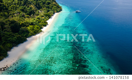 Aerial view of tropical landscape over Madam Beach at Nyaung Oo Phee Island in Myanmar Aerial view of tropical landscape over Madam Beach at Nyaung Oo Phee Island in Myanmar 141078158