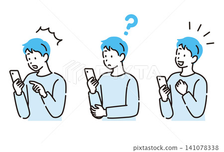 Three facial expressions of a man using his smartphone Three facial expressions of a man using his smartphone 141078338