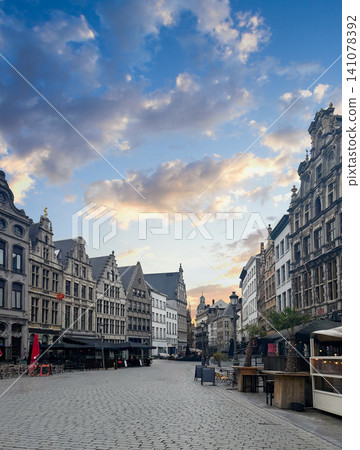Antwerp Belgium city skyline. Medieval guildhouses on Grote Markt square or Great Market square 141078392