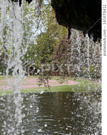 Lake in Ghent park. Waterfall Lake in Ghent park. Waterfall 141078411