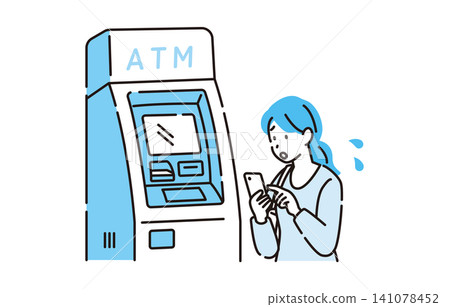 A woman having trouble using an ATM A woman having trouble using an ATM 141078452