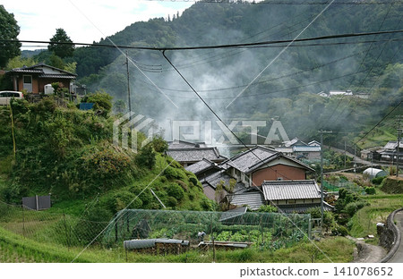 Japanese rural landscapes, smoke rising from settlements, and rural life. Japanese rural landscapes, smoke rising from settlements, and rural life. 141078652