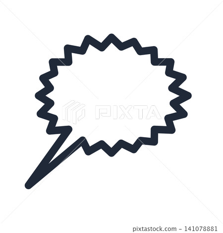 Jagged screaming speech bubble, tail in the bottom left, simple line art. Jagged screaming speech bubble, tail in the bottom left, simple line art. 141078881