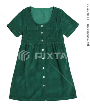 Beautiful green dress isolated on white, top view Beautiful green dress isolated on white, top view 141079544