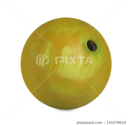 Modern yellow bowling ball isolated on white 141079620