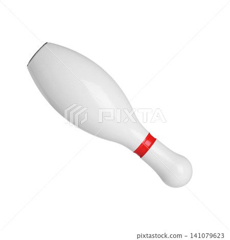 Bowling pin with red stripe isolated on white 141079623