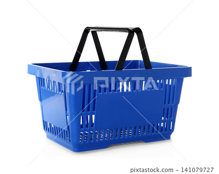 Color plastic shopping basket isolated on white Color plastic shopping basket isolated on white 141079727