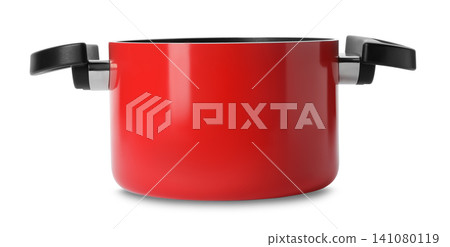 Empty modern red pot isolated on white Empty modern red pot isolated on white 141080119