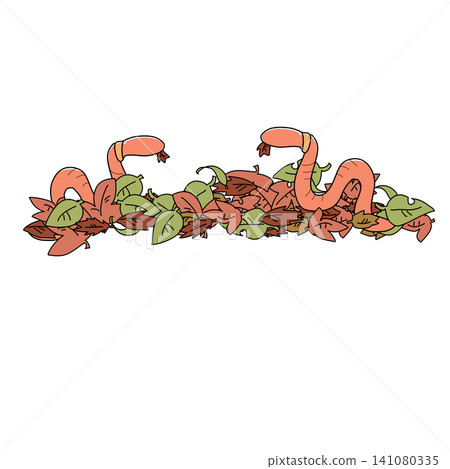 Realistic earthworms eating fallen leaves 141080335