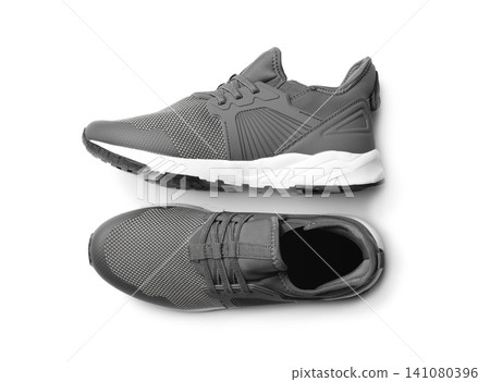 Pair of stylish shoes on white background, top view Pair of stylish shoes on white background, top view 141080396