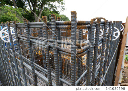 Reinforcement Steel Installation for House Foundation in Japan Reinforcement Steel Installation for House Foundation in Japan 141080596
