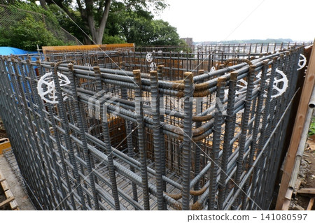 Reinforcement Steel Installation for House Foundation in Japan 141080597
