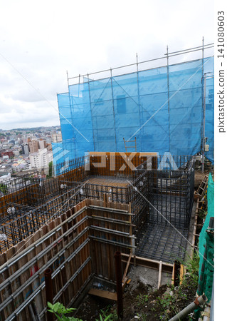 Reinforcement Steel Installation for House Foundation in Japan Reinforcement Steel Installation for House Foundation in Japan 141080603