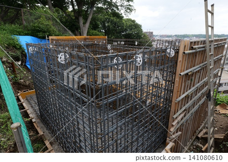 Reinforcement Steel Installation for House Foundation in Japan Reinforcement Steel Installation for House Foundation in Japan 141080610