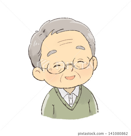 一幅祖父面帶慈祥微笑的插畫。 141080862