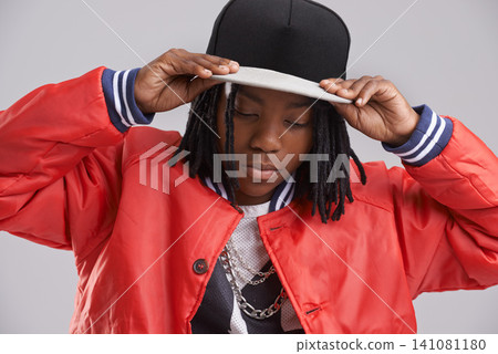 Fashion, attitude and child with style on gray background with confidence, pride and accessories. Youth, childhood and young African boy with trendy clothes, stylish and casual outfit in studio Fashion, attitude and child with style on gray background with confidence, pride and accessories. Youth, childhood and young African boy with trendy clothes, stylish and casual outfit in studio 141081180