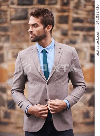 Businessman, thinking and planning for career or corporate, choice and entrepreneur in wall. Business person, professional and outdoor for fresh air, sales consultant and idea for startup project Businessman, thinking and planning for career or corporate, choice and entrepreneur in wall. Business person, professional and outdoor for fresh air, sales consultant and idea for startup project 141081430