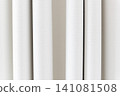 Beautiful white curtain fabric texture background with vertical pleats and soft shadows. 141081508