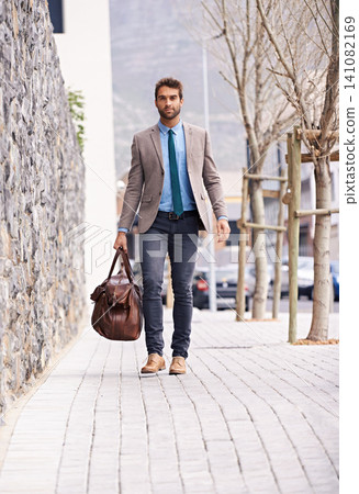 Businessman, walking and bag for travel in city, corporate and entrepreneur as career. Business person, professional and outdoor with fresh air, sales consultant and commute for startup project Businessman, walking and bag for travel in city, corporate and entrepreneur as career. Business person, professional and outdoor with fresh air, sales consultant and commute for startup project 141082169