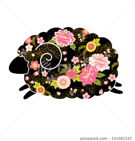 羊年 - 可愛的花卉綿羊插圖 羊年 - 可愛的花卉綿羊插圖 141082183