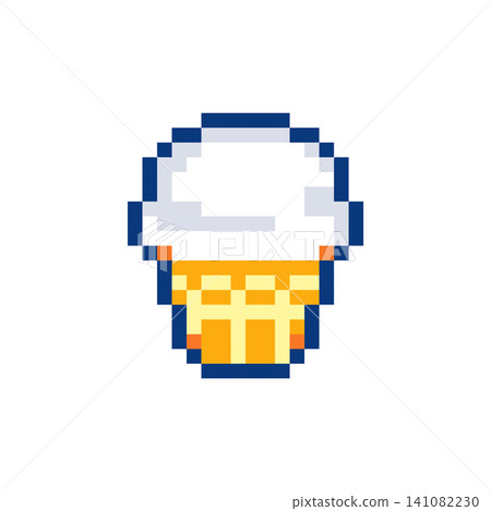 Pixel Art Vanilla Ice Cream Cup Icon. 8bit Cute Waffle Cone Dessert, Retro Summer Food Sticker, Sprite and Badge Pixel Art Vanilla Ice Cream Cup Icon. 8bit Cute Waffle Cone Dessert, Retro Summer Food Sticker, Sprite and Badge 141082230