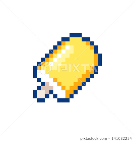 Pixel Art Yellow Popsicle Icon. 8bit Cute Frozen Ice Cream Bar, Retro Summer Dessert Sticker, Sprite and Badge Pixel Art Yellow Popsicle Icon. 8bit Cute Frozen Ice Cream Bar, Retro Summer Dessert Sticker, Sprite and Badge 141082234