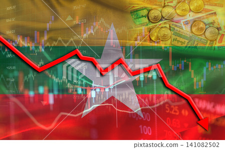 Myanmar financial fall on economy market. Burmese financial crisis on economic graph Myanmar financial fall on economy market. Burmese financial crisis on economic graph 141082502