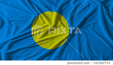 Palau flag with fabric texture background. National flag of Palau with cloth texture Palau flag with fabric texture background. National flag of Palau with cloth texture 141082533
