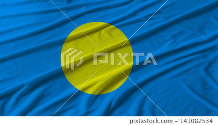 Palau flag waving. Flag of Palau with cloth texture Palau flag waving. Flag of Palau with cloth texture 141082534
