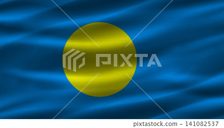Palauan flag with fabric texture. Realistic flag of Palau waving Palauan flag with fabric texture. Realistic flag of Palau waving 141082537