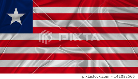 Liberian flag with fabric texture. Realistic flag of Liberia waving, National flag Liberian flag with fabric texture. Realistic flag of Liberia waving, National flag 141082566