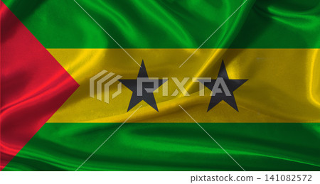 National flag of Sao Tome and Principe with cloth texture. Sao Tome and Principe flag with realistic texture background National flag of Sao Tome and Principe with cloth texture. Sao Tome and Principe flag with realistic texture background 141082572