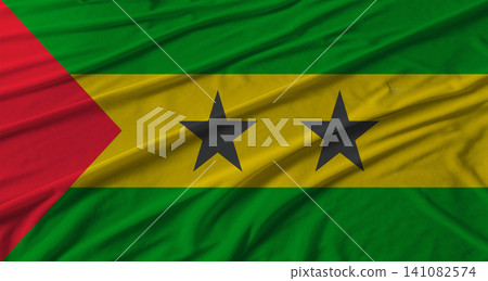 Sao Tome and Principe flag waving. Flag of Sao Tome and Principe with cloth texture Sao Tome and Principe flag waving. Flag of Sao Tome and Principe with cloth texture 141082574