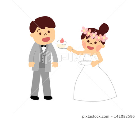 新娘餵新郎吃結婚蛋糕。 新娘餵新郎吃結婚蛋糕。 141082596