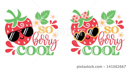 So Berry Cool strawberry character illustration set with sunglasses So Berry Cool strawberry character illustration set with sunglasses 141082667