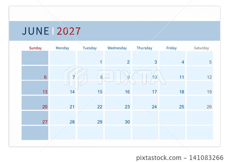 Calendar page for June 2027 year isolated on white background, Save clipping path. 141083266